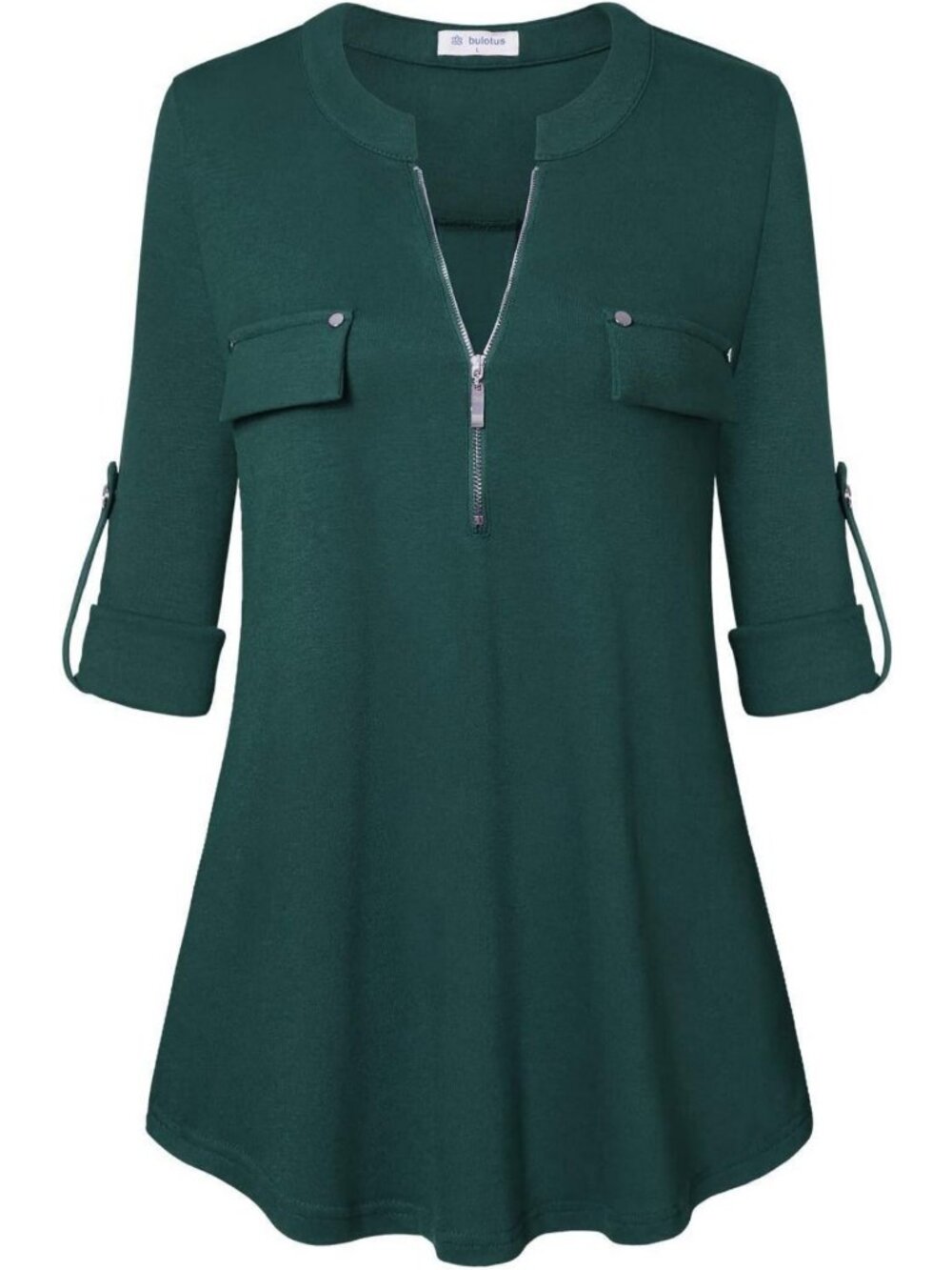 Plus Size Women's 3/4 Sleeve V-Neck Zipper Blouse - Casual Office Tunic M-3XL